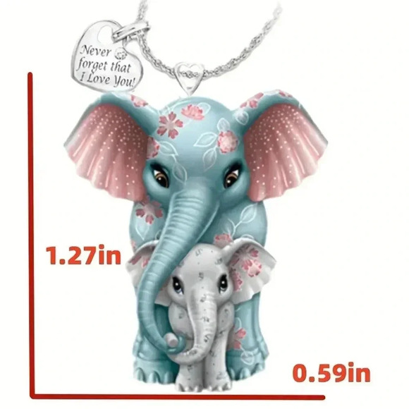 Lovely Heart with Lettering Mother & Child Elephant Pendant Necklace - Picture 2 of 4